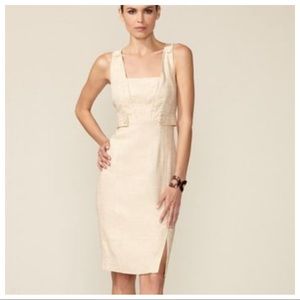 Magaschoni Silk Linen Button Tab Sheath Dress